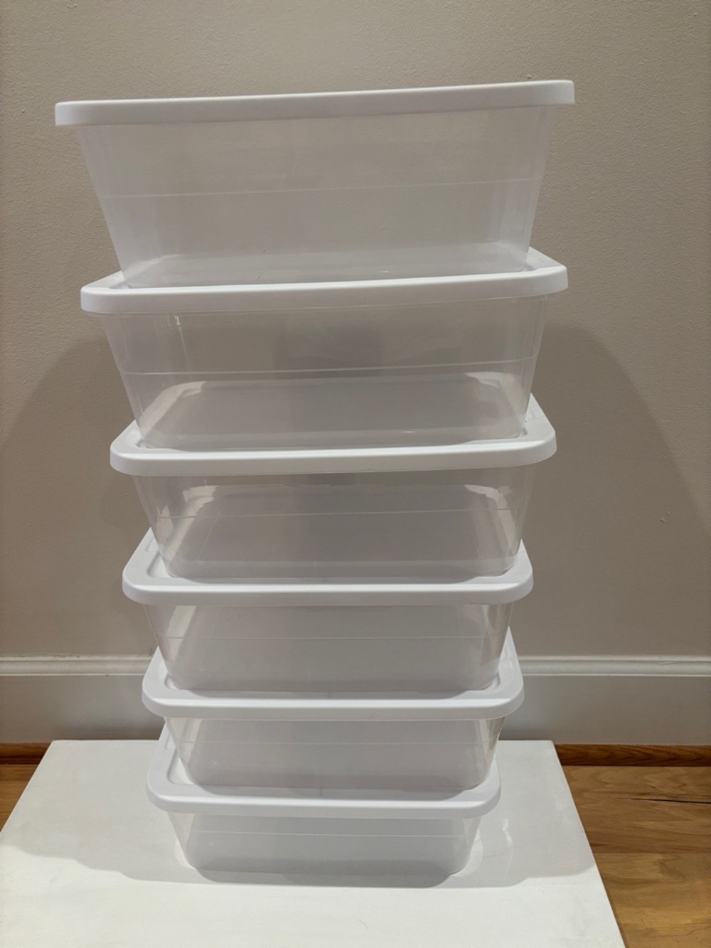 Target White Stackable Clear Plastic Storage Bin with Lid set of 6!